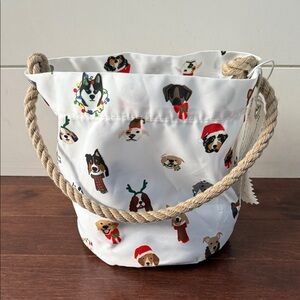 Sea Bags White Bucket Bag with Dog Print and Rope Handle